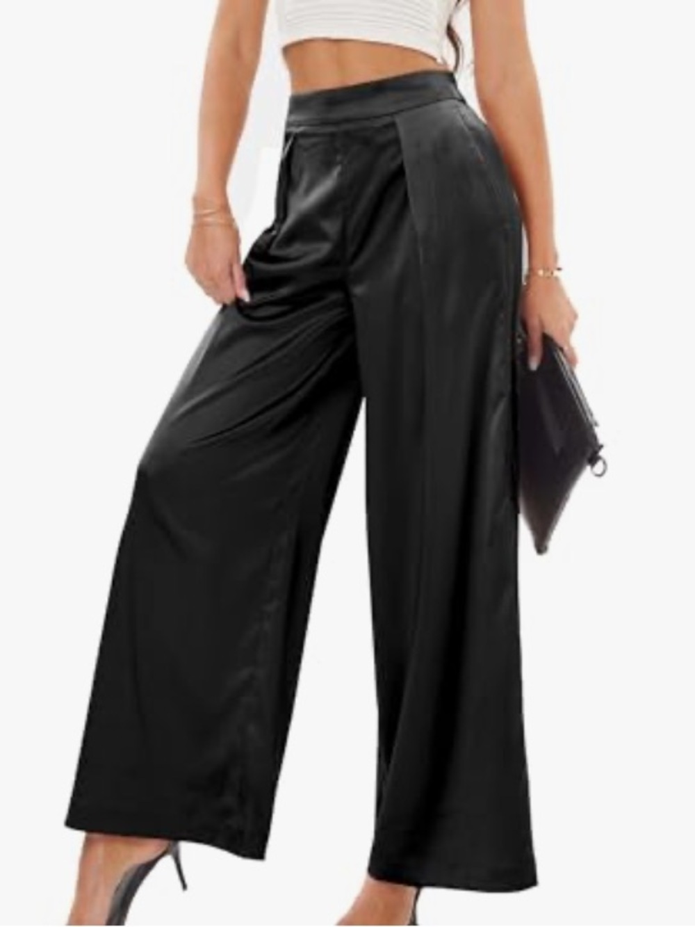 Selezza of London Wide-Leg Satin Pants - Black